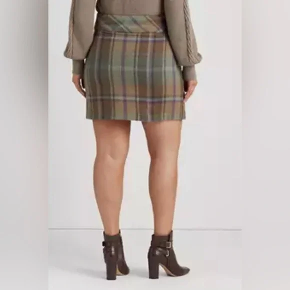 Lauren Ralph Lauren Women’s Plaid Fringe Trim Tweed Mini Skirt - Picture 4 of 16